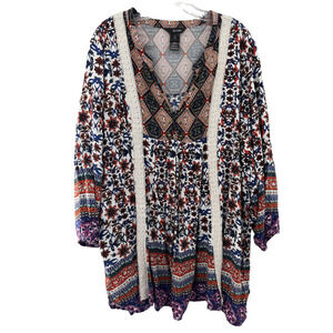 Ali Miles Women's V-Neck 3/4 Sleeve Abstract Blouse Size 3X Boho Modern Casual